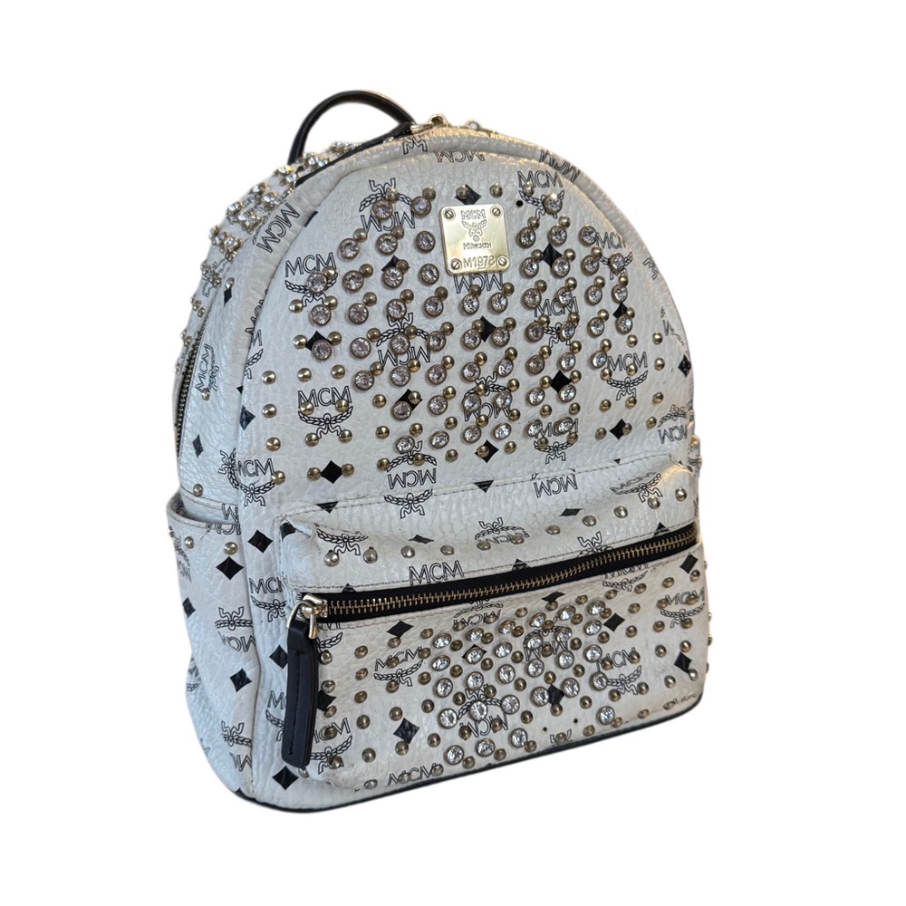 MCM white stark Backpack with Metallic Accents